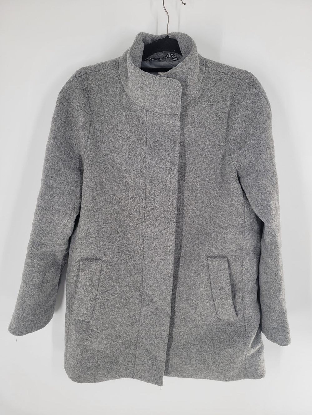 J Crew Classic Women's Gray Wool Blend Coat - Minimal Stand Collar Size 10